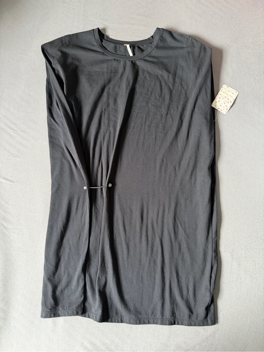 Free People Black Short Sleeve Dress with Pin Size Small NWT Cotton